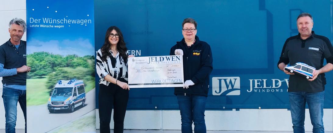 Thomas Schürer, Betriebsratsvorsitzender, Lena Schneele, Claudia Lijsen ASB – Projektkoordinatorin und Thomas Lutze stellv. Betriebsratsvorsitzender.   