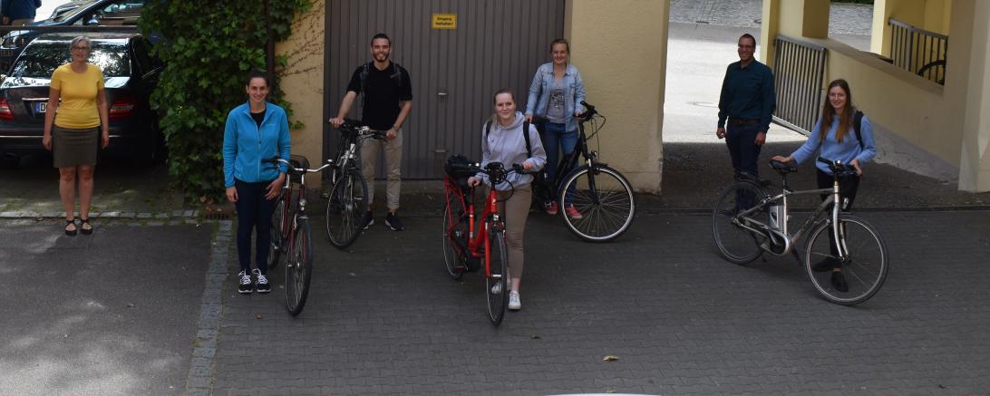 Christiane Kickum, Stadtmarketing Donauwörth, Verena Tichy, Markus Wagner, Joanne Lange, Ina Voshage und Luisa Müting vom Projektteam der Professur für Regionale Geographie, sowie Andreas Reiner, Radverkehrsbeauftragter Stadt Donauwörth. 