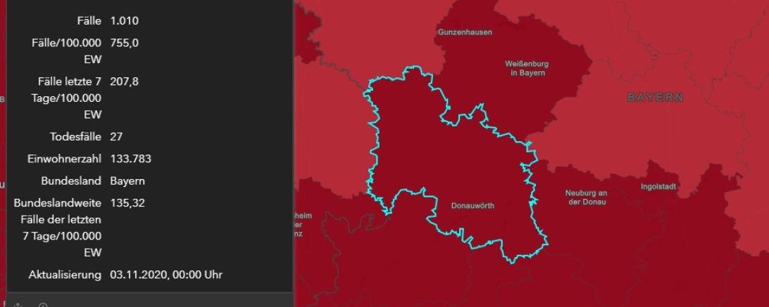 Screenshot der Karte des Robert Koch Instituts. 