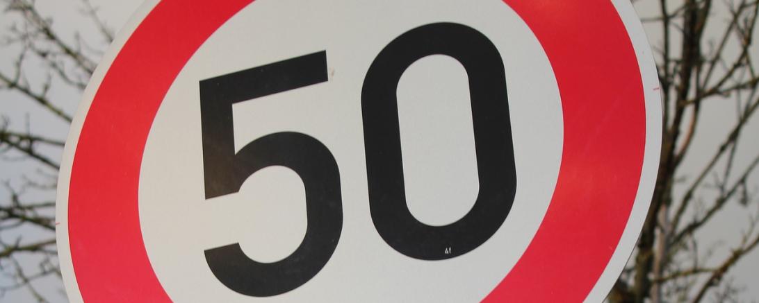 Das Bild zeigt ein 50km/h Schild