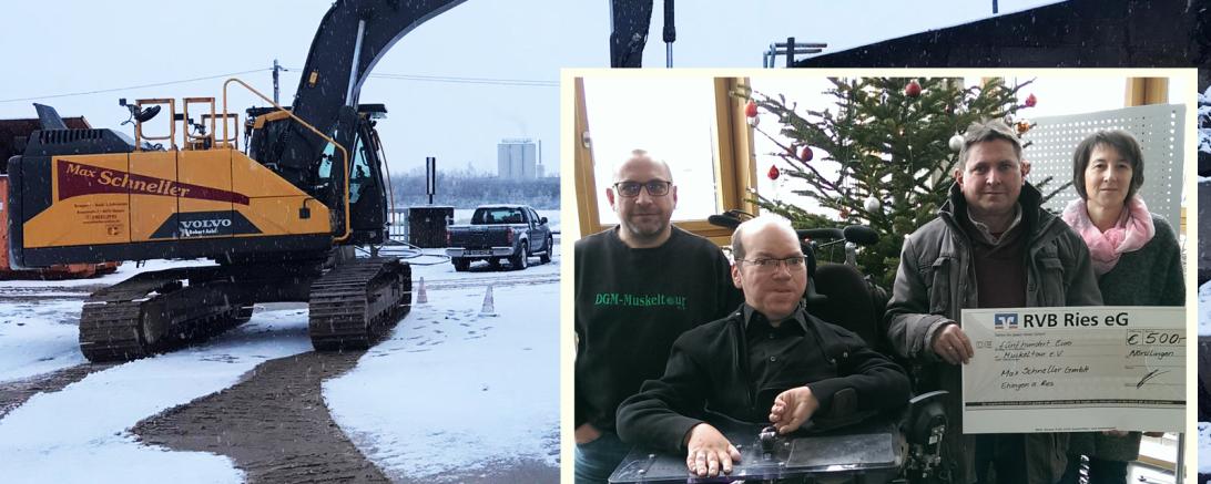 Bagger im Schnee, mit einem Bild von Peter schneller, Matthias Küffner, Max und Renate Schneller