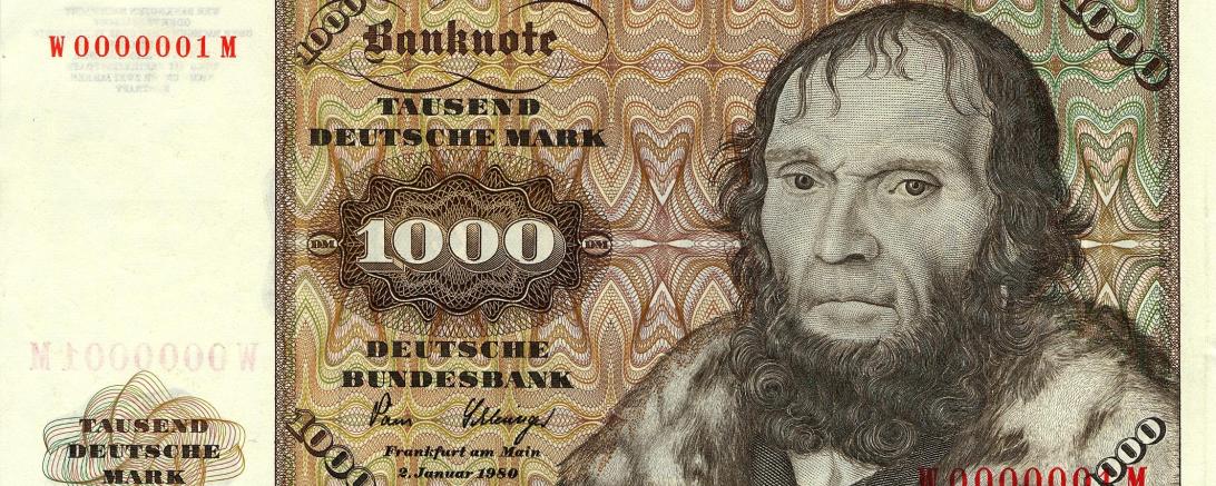 Das Bild zeigt den 1000-D-Mark-Schein.