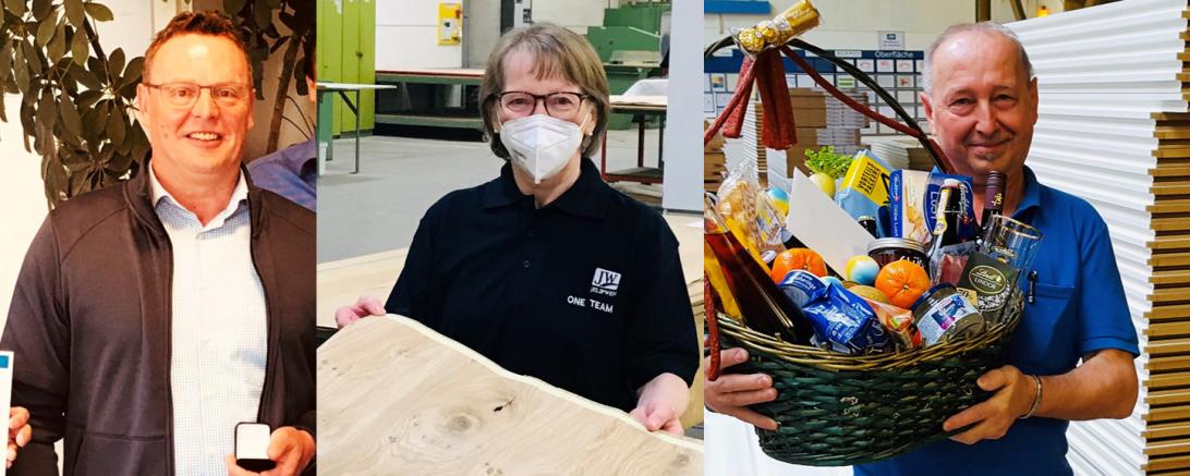 Die drei Mitarbeiter*innen die in den Ruhestand verabschiedet wurden. 