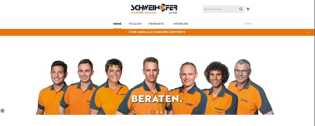 Auszug aus dem neuen Onlineshop der Firma Schweihofer. 