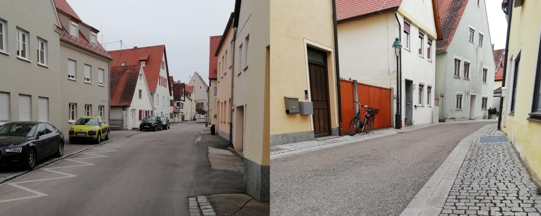 Zwei Straßenzüge in Nördlingens Altstadt im Vergleich