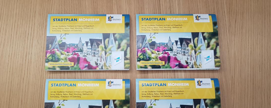 Das Bild zeigt den Monheimer Stadtplan 