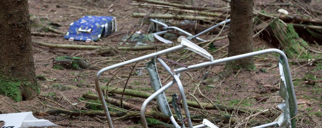 Das Bild zeigt illegale Müllablagerungen im Wald.