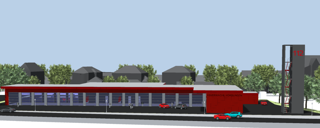 Computergrafik eines Feuerwehrhauses