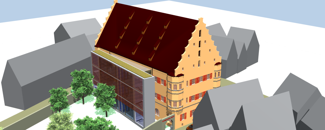 Computeranimation Hallgebäude Nördlingen mit Erschließungstrakt