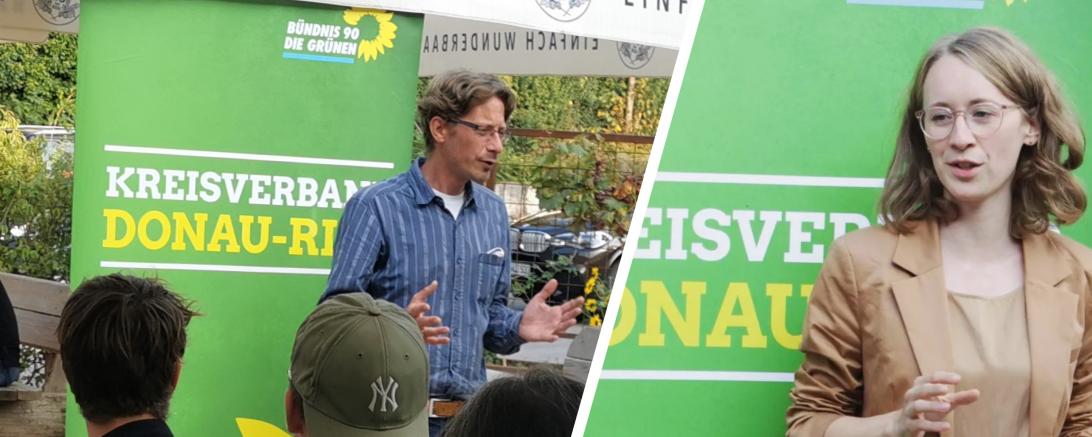 Auf dem Bild seht man Eva Lettenbauer und Stefan Norder beim Biergartengespräch.