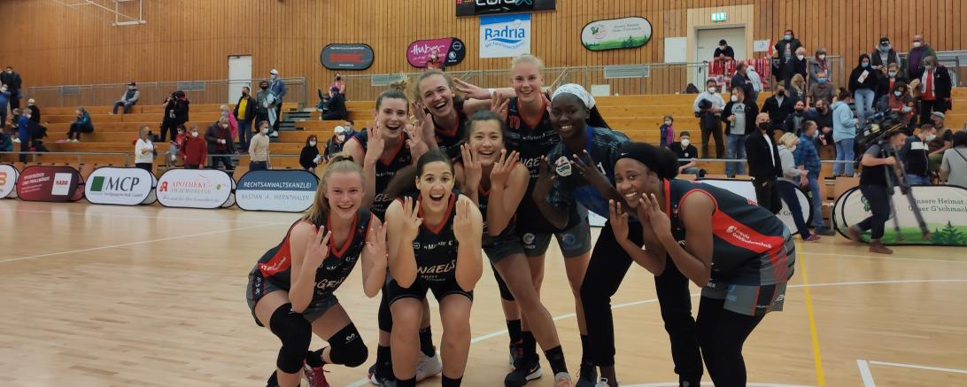 Ein Bild, dass nach dem 73:54 - Sieg der Eigner Angels in Wasserburg in die angelseigene Sporthistorie eingehen wird. 