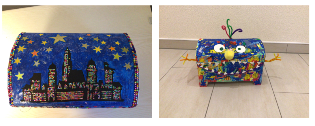 Das Bild zeigt die Schatzkisten von Elisa und Jakob