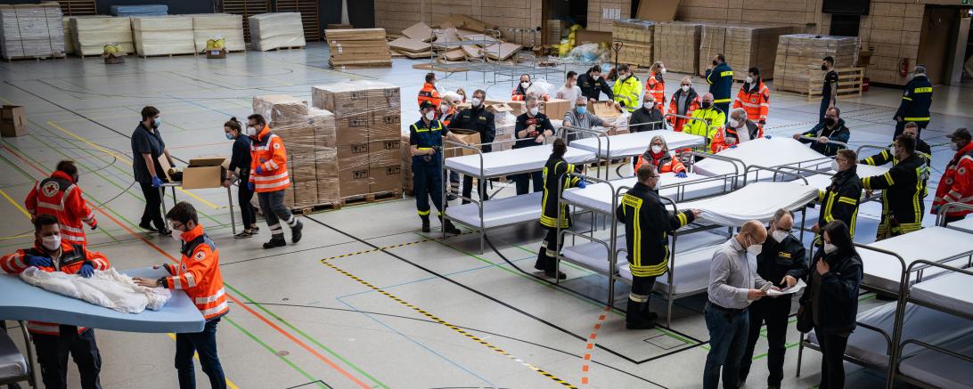 Bild zeigt Notunterkunft in Stauferhalle.