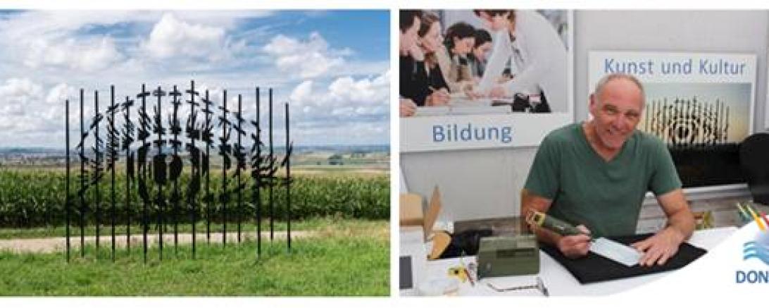 Das Bild zeigt das Kunstwerk „Blick ins Ries“ von Wolfgang Balzer (rechts)