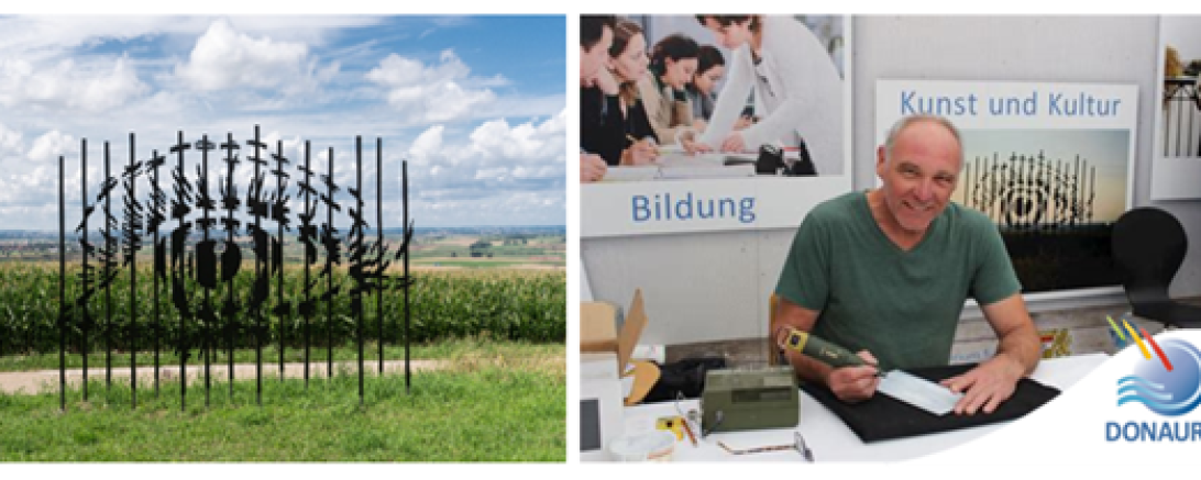 Kunstwerk "Blick ins Ries" und Künstler Wolfgang Mussgnug. 