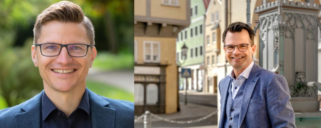 Das Bild zeigt die Oberbürgermeister der Großen Kreisstädte Nördlingen und Donauwörth. Nördlingens Oberbürgermeister David Wittner (links) und Donauwörths Oberbürgermeister Jürgen Sorré .