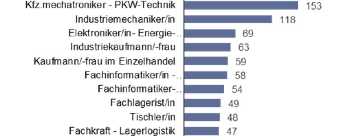 Top-10-Berufe der Bewerber aus dem Berichtsjahr 2021/2022 der Agentur für Arbeit Donauwörth. 