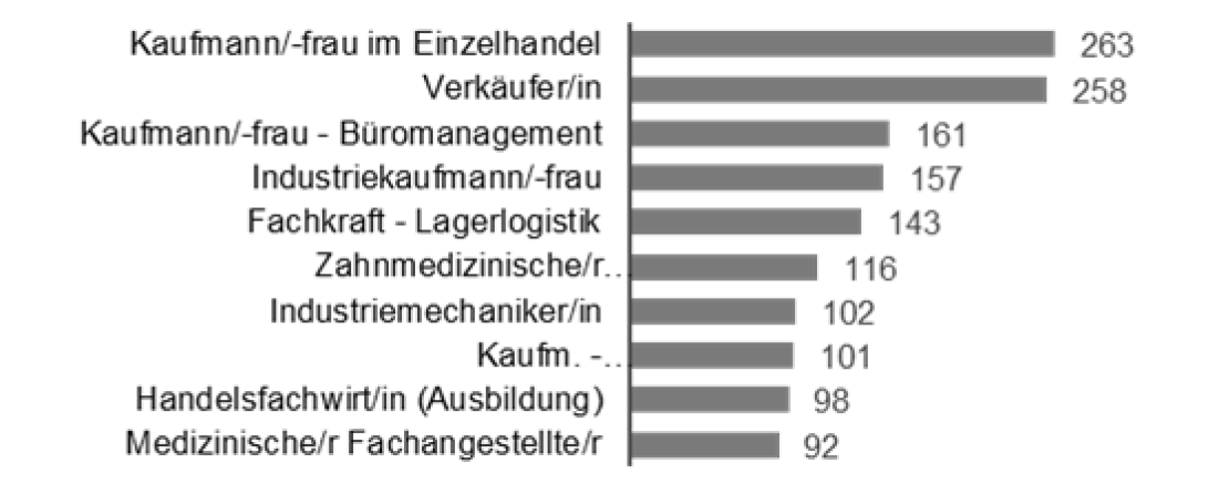 Top 10 Berufe: Seit Beginn des Berichtsjahres gemeldete Berufsausbildungsstellen