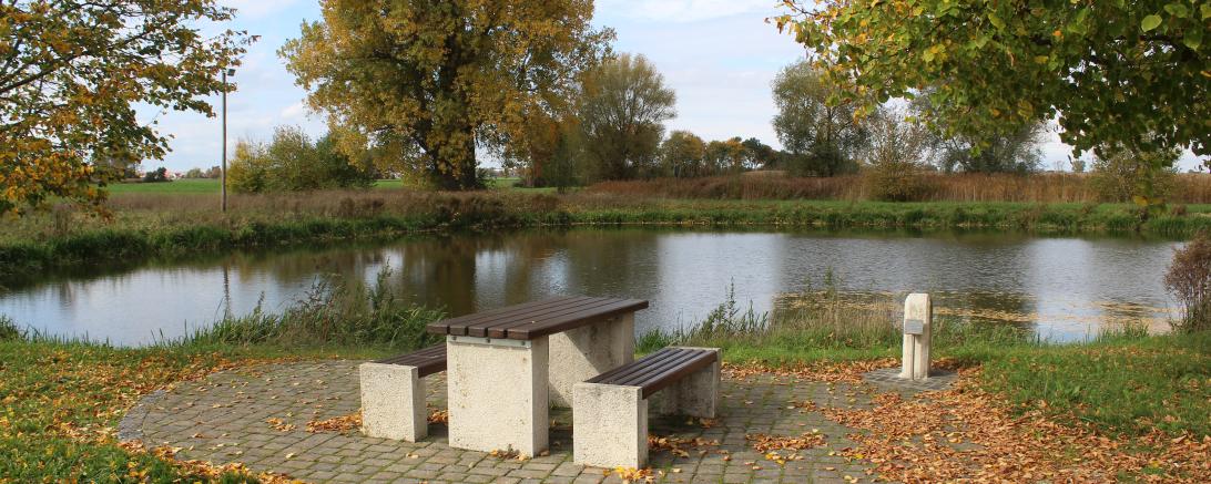 Die Franzosenbrücke in Wechingen. Im Hintergrund: Holzkirchen.