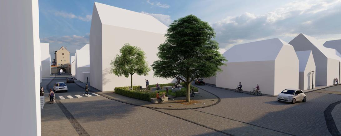 Der Bereich rund um den künftigen „Gerd-Müller-Platz“ wird gepflastert, um den Verkehr zu beruhigen und für mehr Aufenthaltsqualität zu sorgen. 