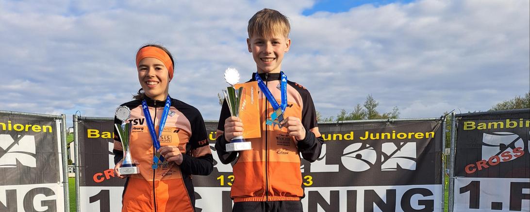 Bayerischer Meister Crossduathlon Joel Westphal und die Vizemeisterin Nina Mayer.