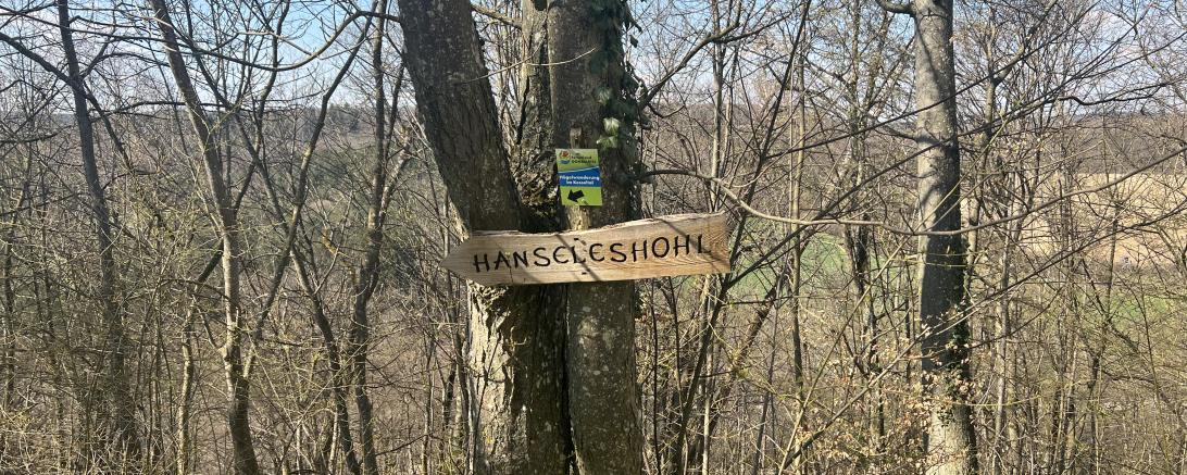 Mit dem Wegweiser findet man die Höhle "Hanseles Hohl".