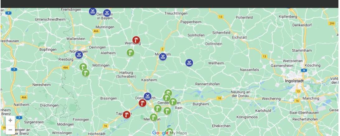 Karte der beprobten Badegewässer.