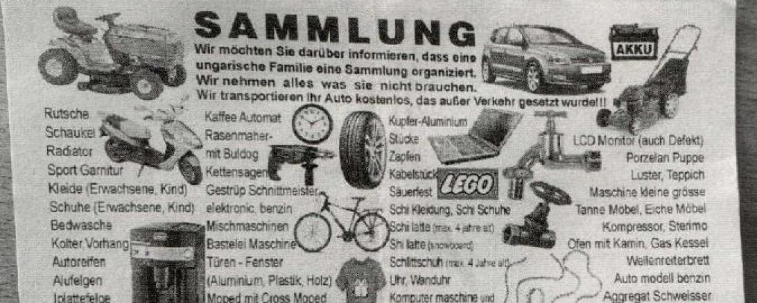 Das Bild zeigt einen Werbezettel für eine Straßensammlung.