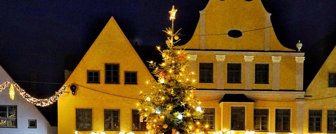 Das Bild zeigt einen Weihnachtsbaum in Donauwörth.