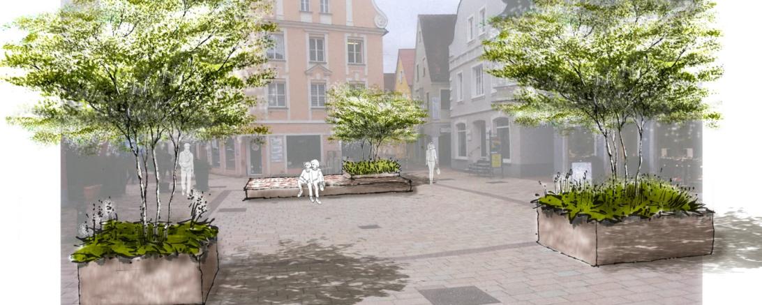 Mehr Bepflanzung und eine mobile Bühne sollen im Ried für mehr Aufenthaltsqualität sorgen. 