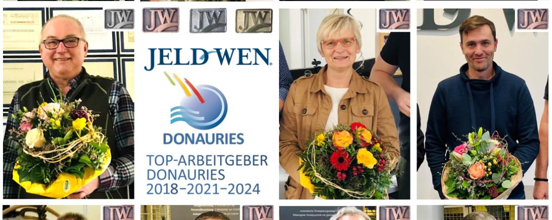 Zu sehen sind hier zahlreiche Mitarbeiter von Jeld-Wen.