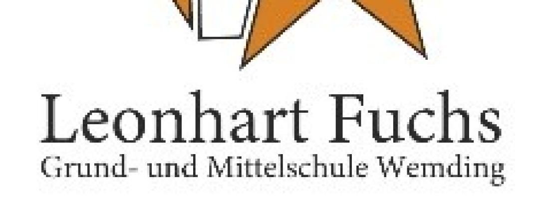 Auf dem Bild ist das Logo der Leonhart-Fuchs-Mittelschule Wemding zu sehen.