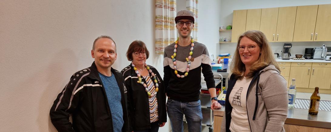 Sportwart Michael Endreß, Ostereierkönigin Gabi Weidner-Klein,  Ostereierkönig Nico Graf und Schützenmeisterin Daniela Löfflad.