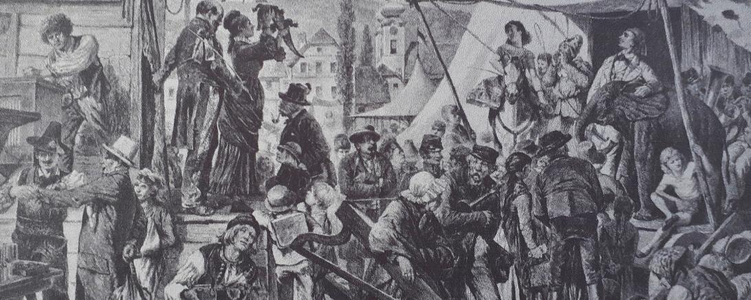 Schwarz weißes Bild vom Oettinger Jahrmarkt aus 1890
