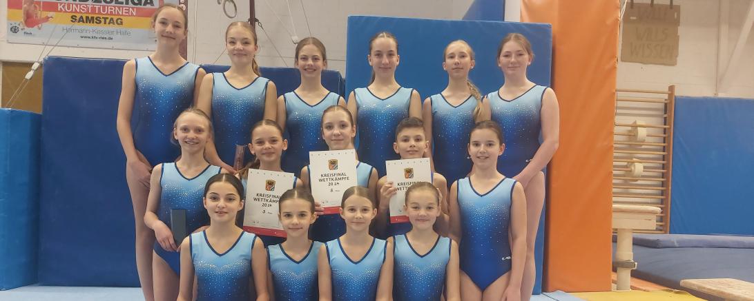 Hier sieht man die Teams des THG beim Kreissportfest Geräteturnen 2024.