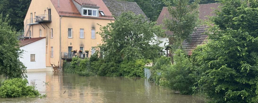 Hochwasserlage in Druisheim am Sonntagmorgen.