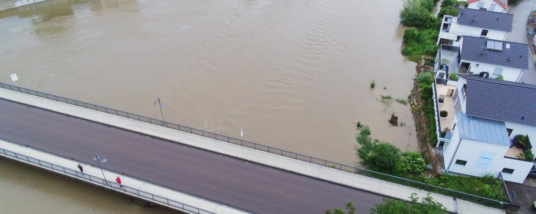 Hochwasser in Donauwörth aus Vogelperspektive