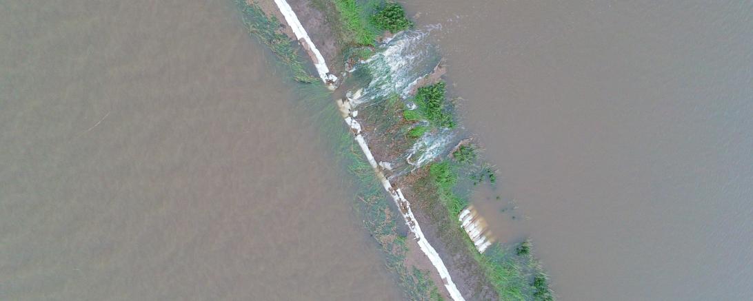 Überströmungen am Damm in Auchsesheim. 