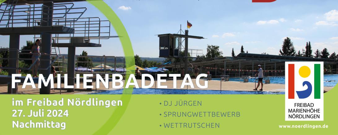 Hier sieht man die Einladung zum Familientag im Freibad Nördlingen.
