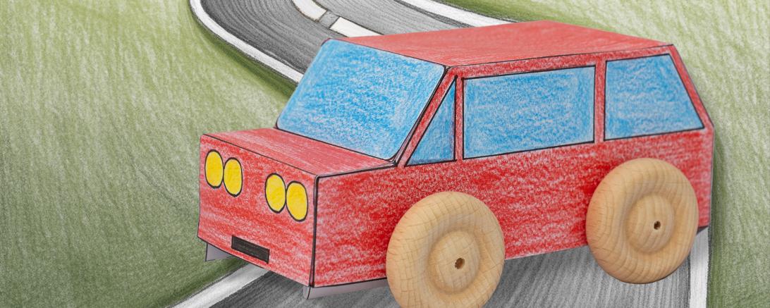 Selbstgebautes Auto mit Gummiantrieb