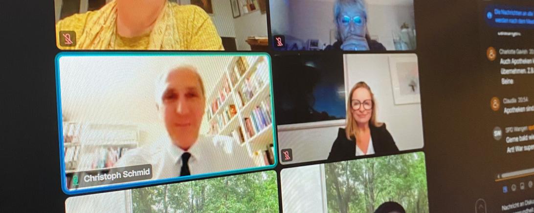 Online-Talk zur Frauengesundheit mit Heike Engelhardt, MdB, (oben links), Christoph Schmid, MdB, (Mitte links), Anna Maria Dieplinger (Mitte rechts) und Gülüzar Starizin (unten rechts)