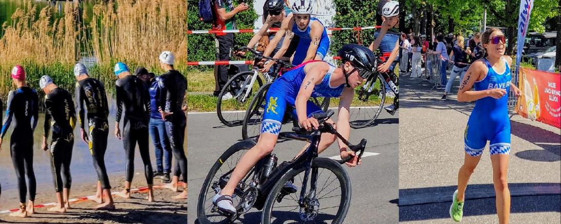 Das Bild zeigt Joel Westphal auf dem Rad und Nina Mayer beim Zieleinlauf.