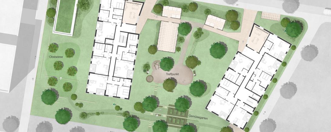 Zwei sechsgeschossige Gebäude im Herzen des Alfred-Delp-Quartiers sollen nicht nur Wohraum schaffen, sondern auch Treffpunkt und Gemeinschaftsort werden. 