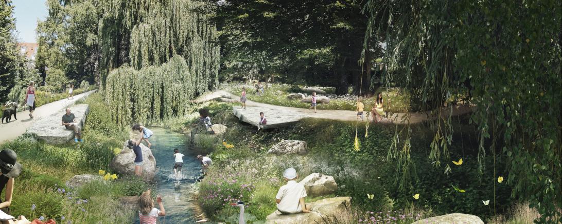 Ein besserer Zugang zum Kaibach in der Promenade ist in den Plänen der Landschaftsarchitekten vorgesehen. 