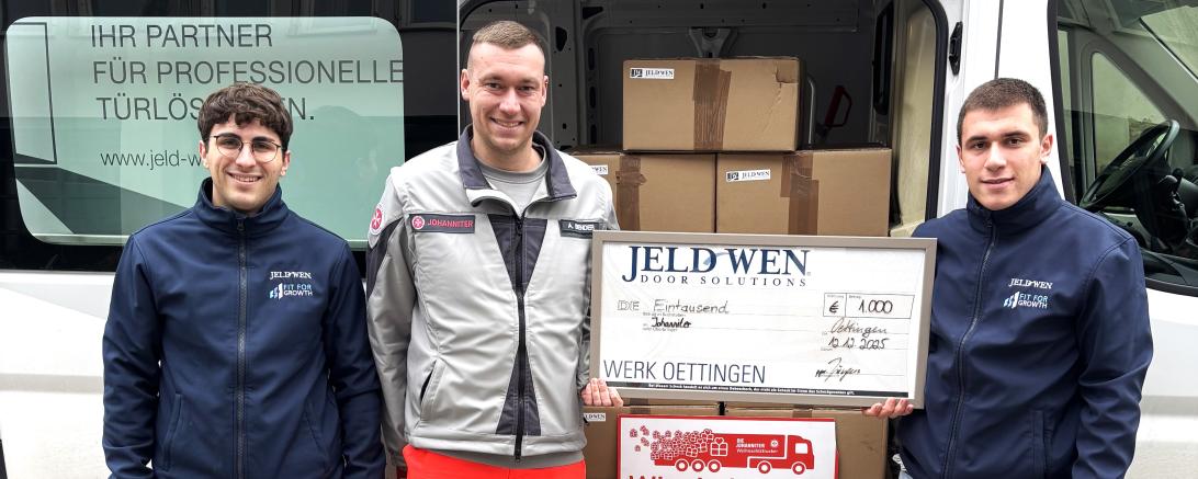 Fabio Zerulo, Industriemechaniker-Azubi 2. Ausbildungsjahr André Bender Beauftragter der Johanniter, David Wolf Industriekaufmann-Azubi 3. AJ