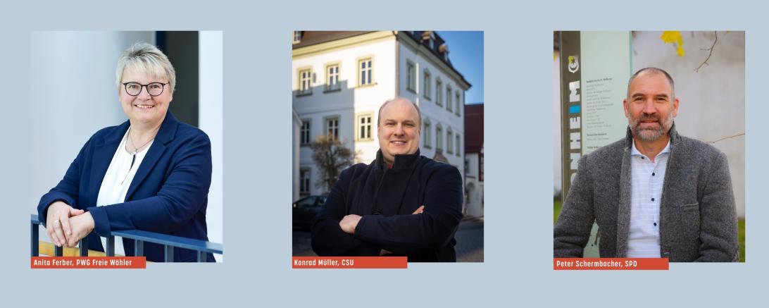 Die drei Kandidat*innen: Anita Ferber (Foto: privat), Konrad Müller (Foto: privat) und Peter Schermbacher (Foto: privat). 