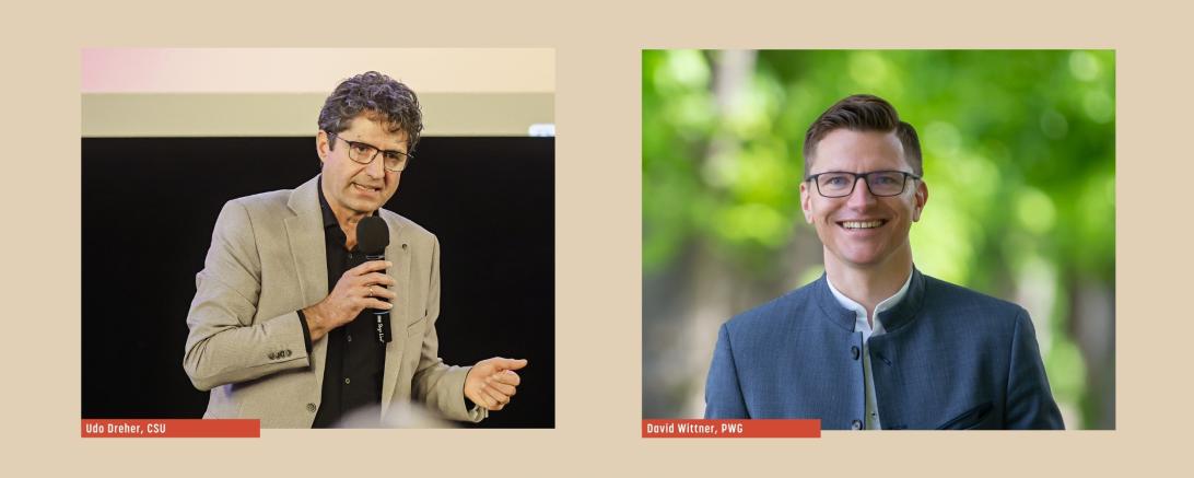 Herausforderer Udo Dreher (links; Foto: Foto-Studio Herzig) und Oberbürgermeister David Wittner (rechts; Foto: Fotohaus Hirsch). 