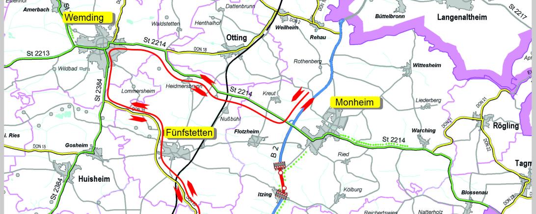 Die Umleitung läuft über Wemding und Fünfstetten. 