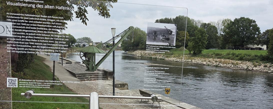 Visualisierung des historischen Drehkrans im alten Hafen Donauwörths.