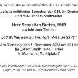 Der Mittelstandsunion Kreisverband Donau-Ries lädt herzlich ein zur einer Informationsveranstaltung